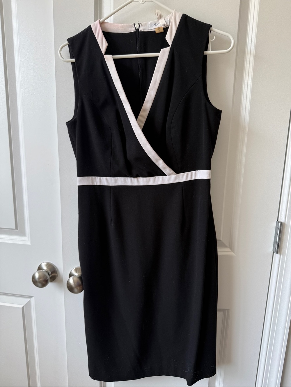 Calvin Klein Black Sheath Dress with White Trim Accents